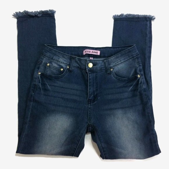 Jesse Womens Junior Skinny Jeans Size 7 Medium Wash Mid Rise Denim Raw Hem 28x27 - Picture 1 of 7